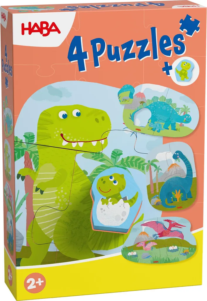 HABA 2012186002 Mes 4 Premiers Puzzles Dinosaures avec Figurine en Bois
