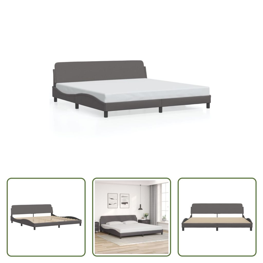 The Living Store Bettgestell mit Kopfteil Grau 200x200 cm Kunstleder