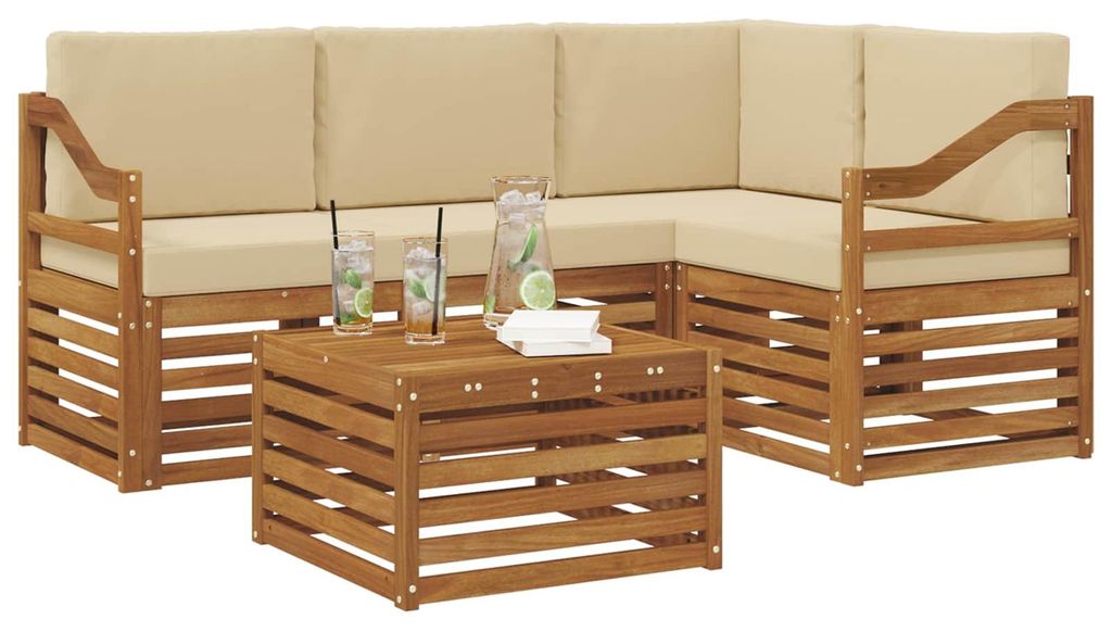 vidaXL Outdoor-Sofagarnitur 5 pcs Natur und Beige Massivholz Akazie