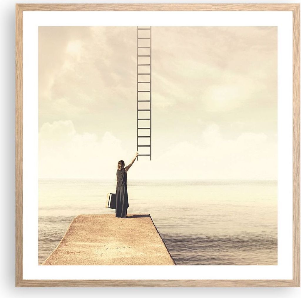Gerahmtes Poster - Rahmen in heller Eiche - Symbol Frau Leiter - 60x60 cm - Wand Bild - Wanddeko - Wandbilder - Wandposter - Bilderrahmen - Bilder ...