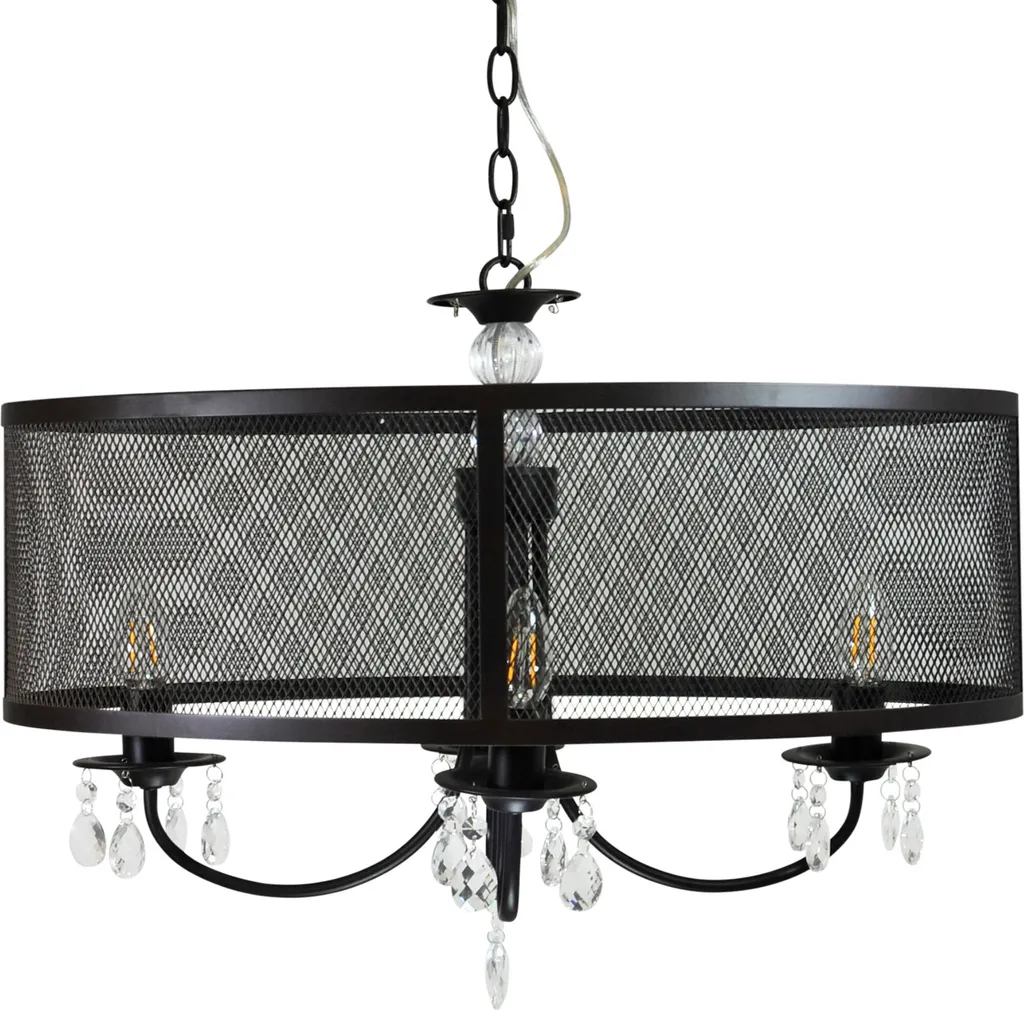 Lustre Suspension Design en Métal Noir 4 Lumières pour Salon et Bureau