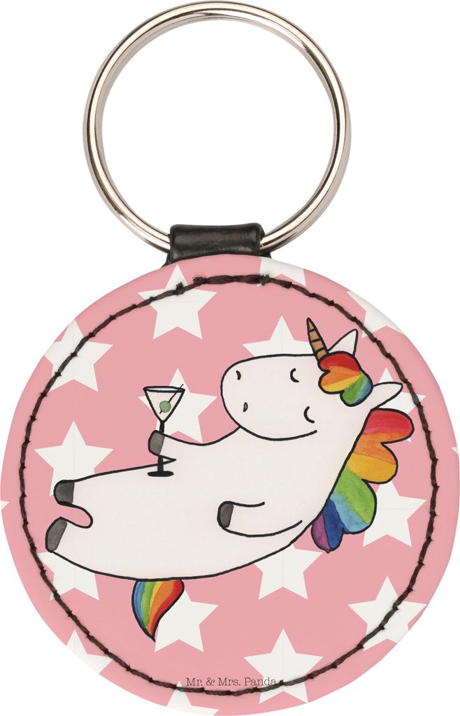 Mr. & Mrs. Panda Schlüsselanhänger Einhorn Cocktail - Rot Pastell - Geschenk, schlüsselbund anhänger, Unicorn, Taschenanhänger, Rum, Freundin,...