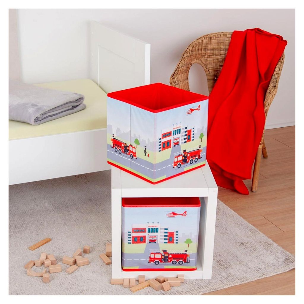 Young Collection Aufbewahrungsbox Feuerwehr, ca. 30 x 30 x 30 cm, Aufbewahrung im Regal oder freistehend, 100% Polypropylen, Innen 100% Papier