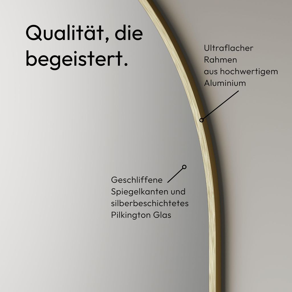 Wandspiegel 50x90 cm, oval, matt gold, Aluminiumrahmen Produktbild 