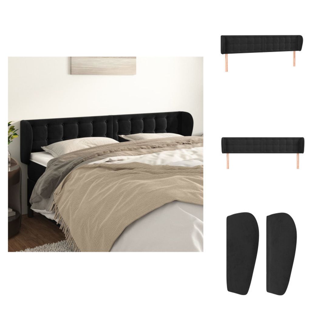 vidaXL Kopfteil mit Ohren Schwarz 163x23x78/88 cm Samt - Kopf- & Fußenden