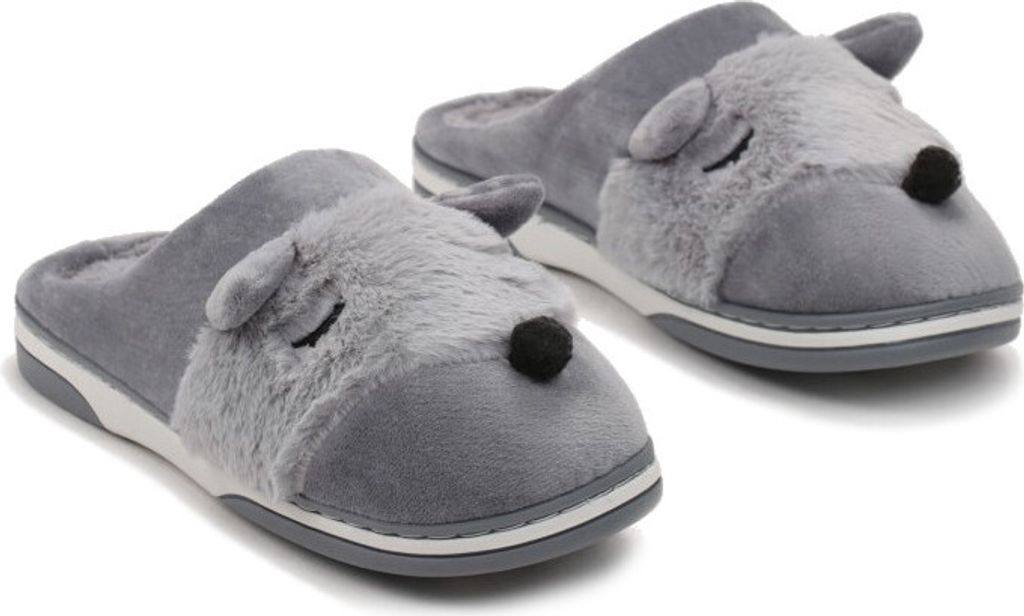 Damen Gefüttert Hausschuhe Plüsch Fuchsmuster Isoliert Slippers Fox Grau Gr.40/41