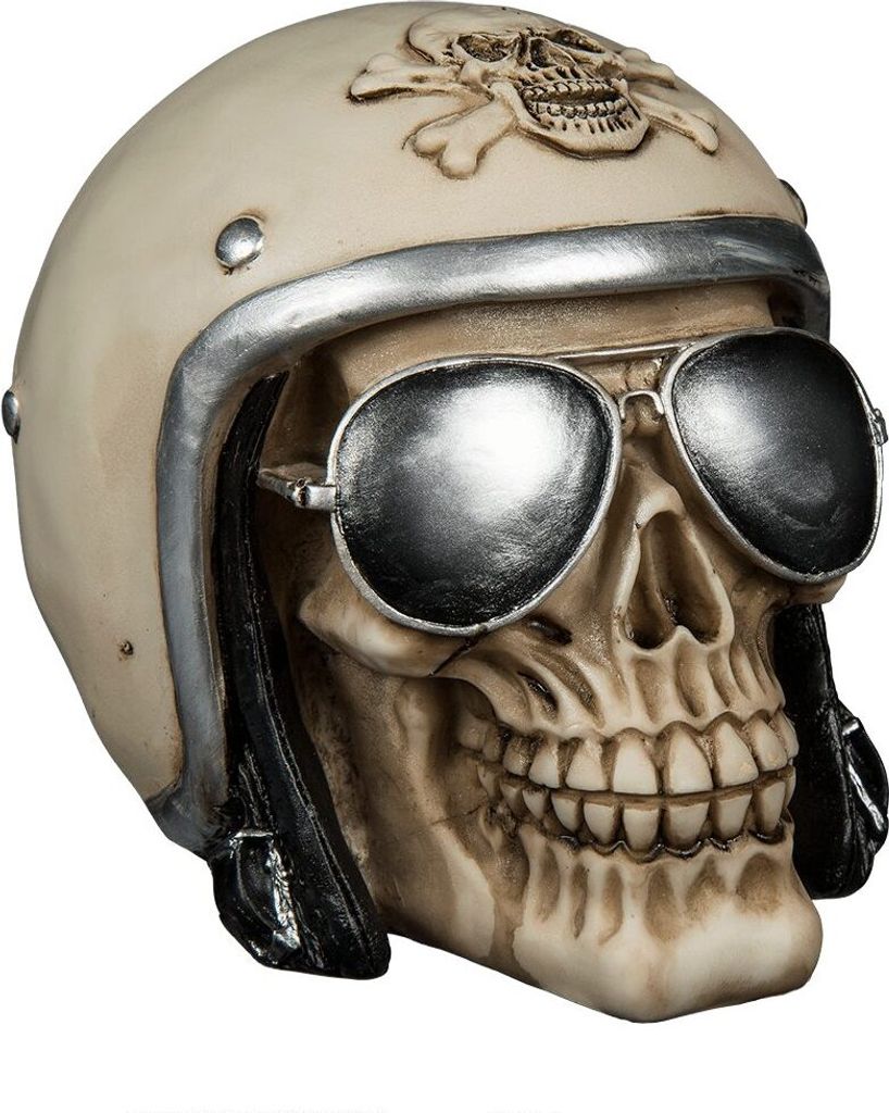 Spardose Totenkopf mit Motoradhelm 16x12cm Produktbild 