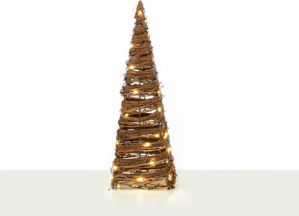 ACA Beleuchteter Kegelbaum aus natürlichem Rattan, 30 Mini-LEDs (WW), batteriebetrieben (3xAA), Schutzart IP20, Durchmesser 17 x 50 cm, X11301120