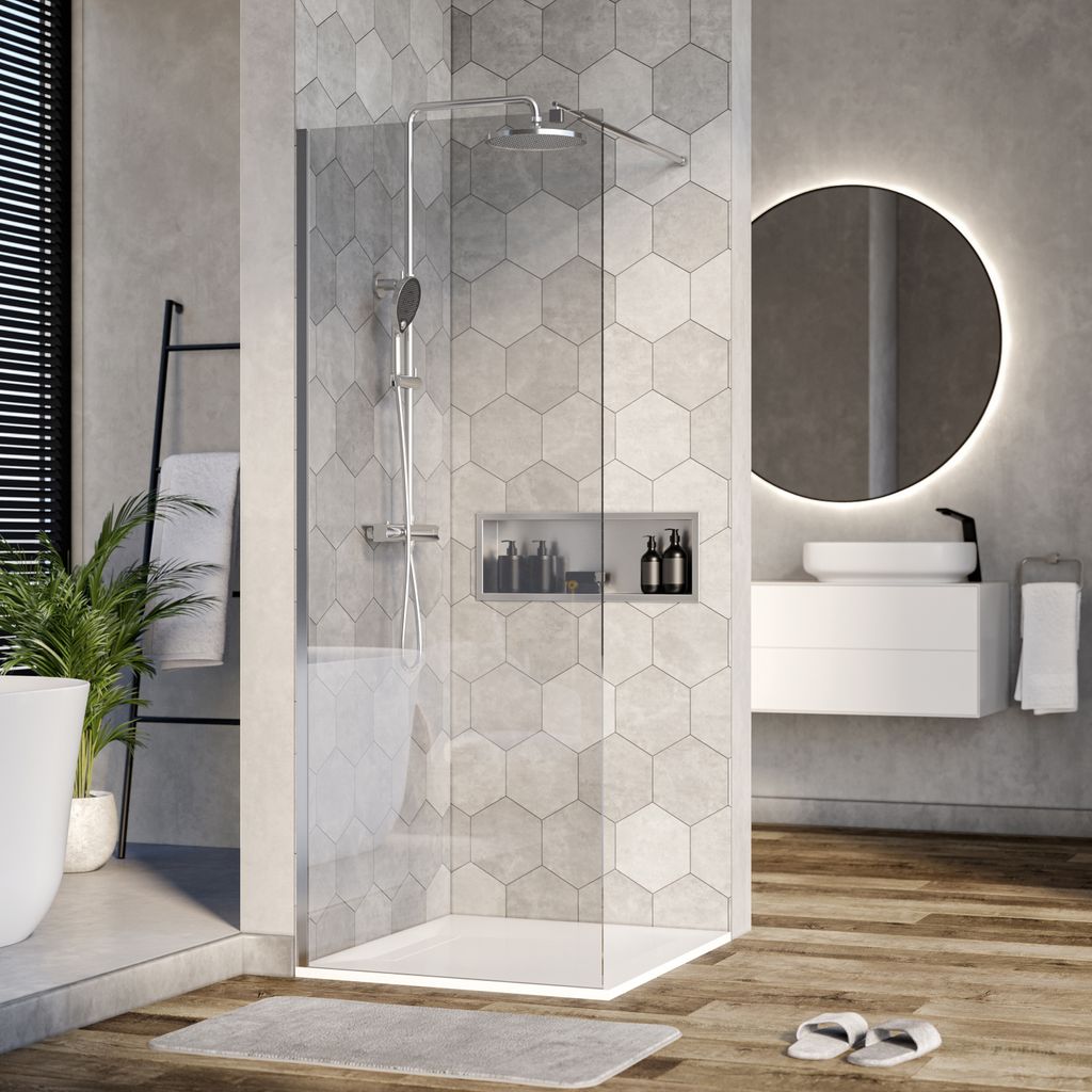 Duschabtrennung Walk-In Nano Echtglas EX101 - Klarglas - 10 mm - Wandprofil Chrom - Breite wählbar, Breite Walk-In:800mm