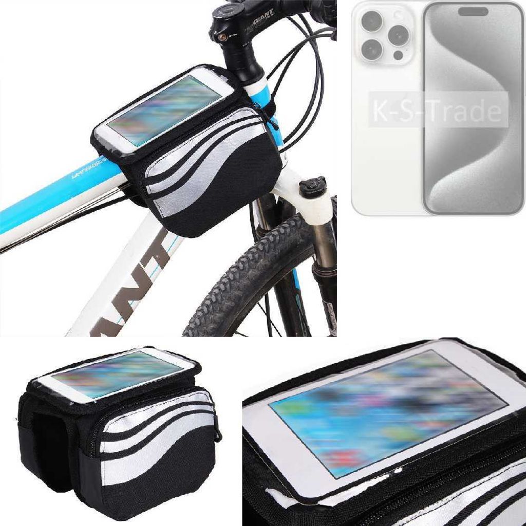 K-S-Trade Rahmentasche Fahrrad-Halterung kompatibel mit Apple iPhone 15 Pro Rahmenhalterung Fahrrad Handyhalterung Fahrradtasche Handy Smartphone