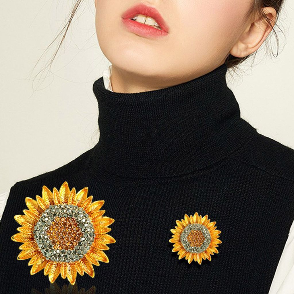Funkelnde Sonnenblumen-Brosche, Outfit-Dekoration, Strass-Blumennadel, realistische Edelstahl-Sonnenblumen-Blumennadel, Kleidungsdekoration, Schmuck