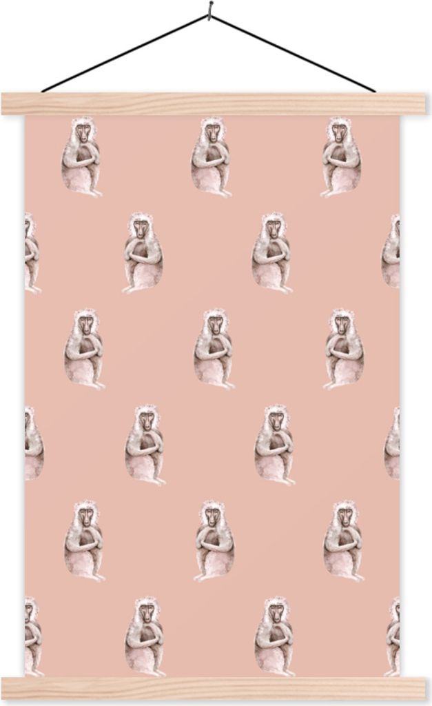MuchoWow Textilposter Affe - Muster - Pastell 60x90 cm mit holzfarbenen Rahmen - Textil