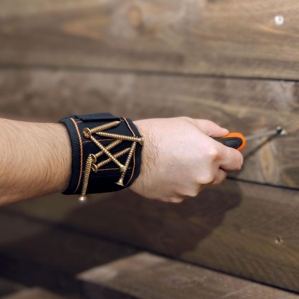 Magnetisches Polyester-Armband – Schrauben- und Bolzenhalter für Montagearbeiten – mit starkem Magneten, Klettverschluss und verstellbarem Rie...