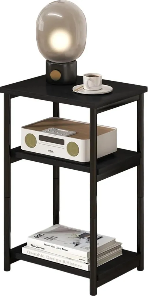 Table d'appoint étroite à 3 niveaux 40x30x60cm en bois et métal noir