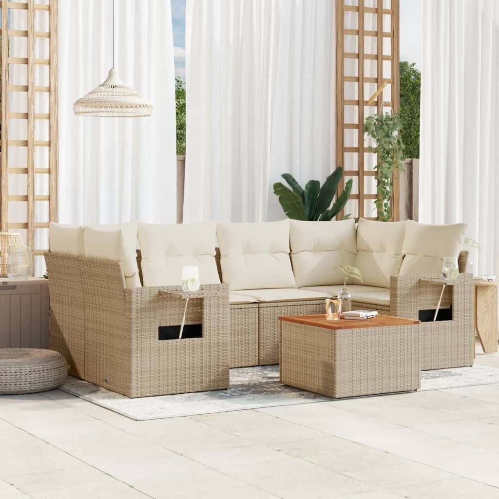 Maison Exclusive - 7-tlg. Garten-Sofagarnitur mit Kissen Beige Poly Rattan