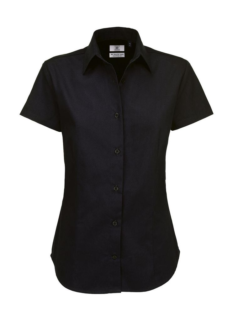 B&C Damen Business Bluse T-Shirt Oberteil Shirt Longsleeve kurzarm, Größe:2XL, Farbe:Schwarz