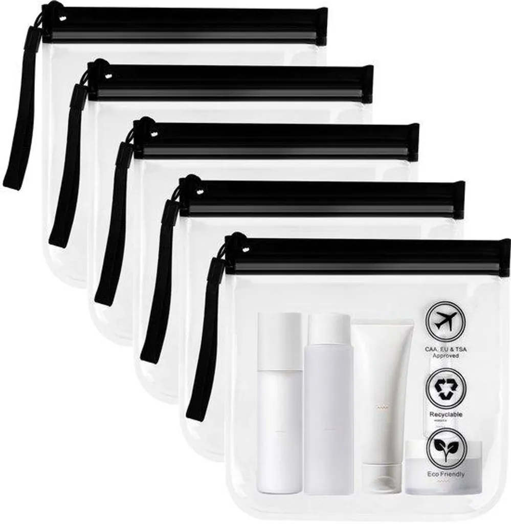 Lot de 5 pochettes voyage transparentes 20x20 cm pour aéroport TSA