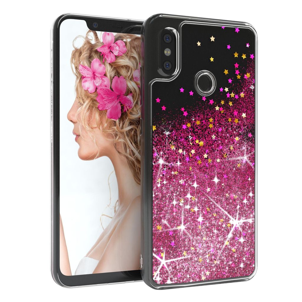 EAZY CASE - Glitzer Hülle kompatibel mit Xiaomi Mi 8 Glitzer Schutzhülle, Soft Case, Backcover Transparent mit Motiv