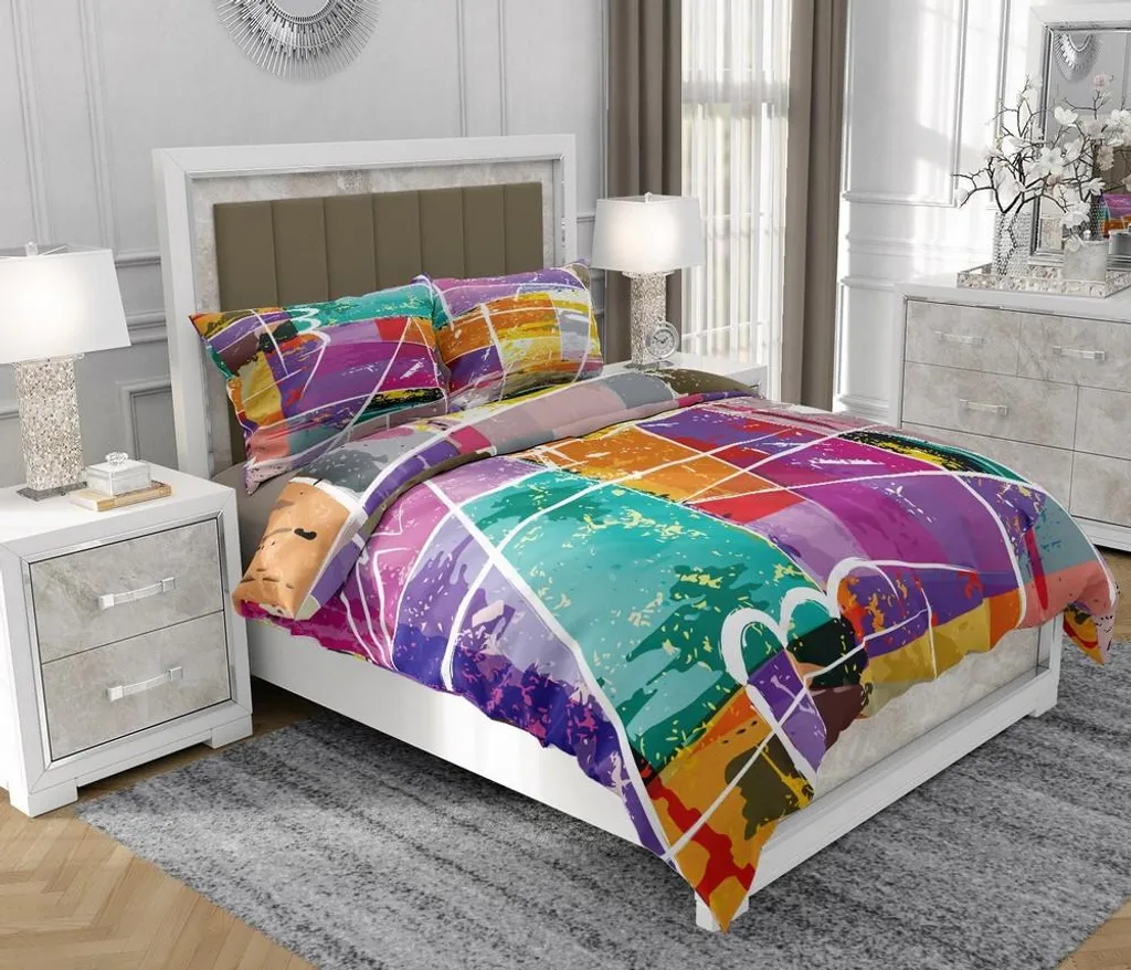 Biancheria da letto 200x220 cm + 2x70x80 cm, set 3 pezzi, 100% cotone, cerniera, astratto, multicolore - SOVIO | So.0024