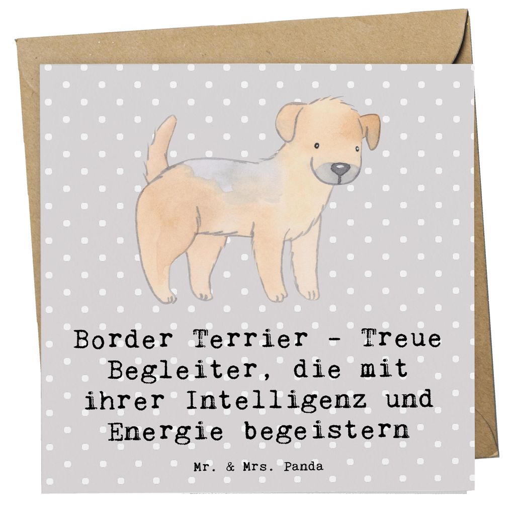 Mr. & Mrs. Panda Grußkarte Border Terrier Freunde - Grau Pastell - Geschenk, anlasskarte, Hunderassen Charakter, Glückwunschkarte, aufregende Abe...