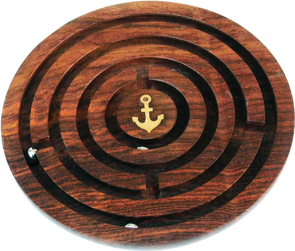Retro Labyrinth-Spiel aus Holz, 15,5cm – Vintage Holzspiel, Nautische Dekoration