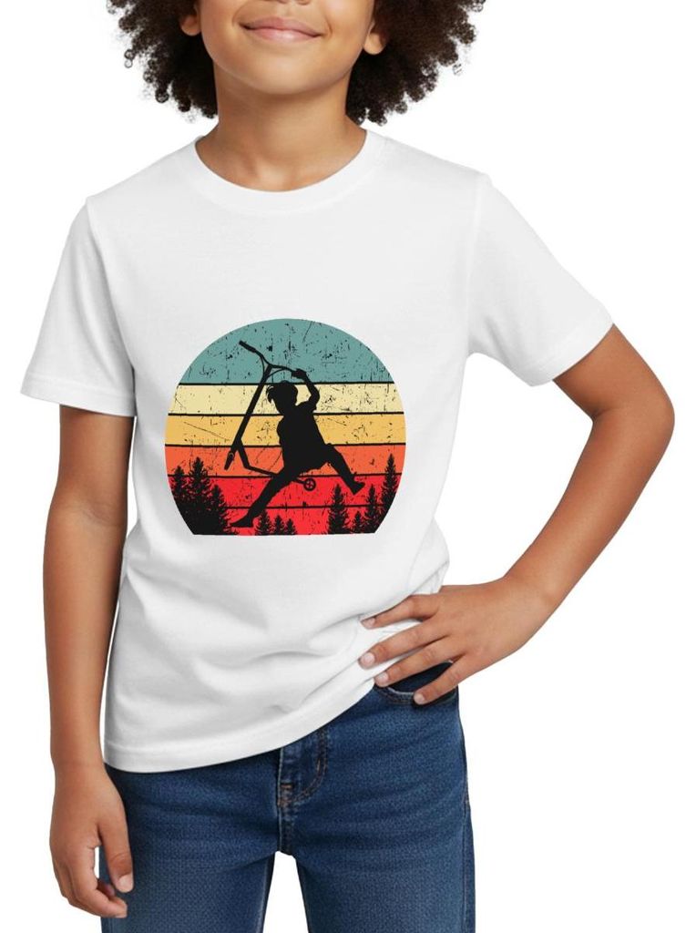 Spreadshirt Scooter Roller Stunt Freestyle Kinder T-Shirt, 122/128 (7-8 Jahre), Weiß