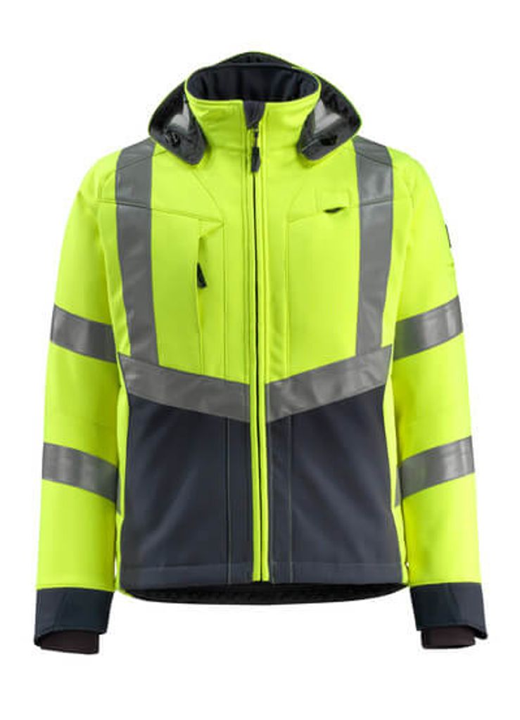 MASCOT Blackpool Soft Shell Jacke Größe 4XL, hi-vis gelb/schwarzblau | Packung (1 Stück)
