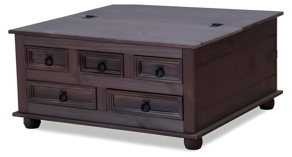 Couchtisch im Hacienda-Look aus massivem Kiefernholz – B91,5xH 45xT 91,5 cm – Farbe Dunkelbraun – wärmender Massivholz-Look
