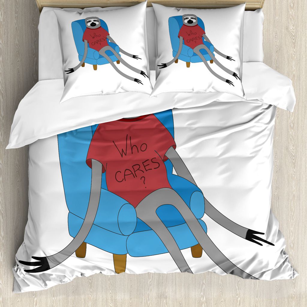 ABAKUHAUS Faultier Bettbezug, Städtische Sloth Who Cares, Milbensicher Allergiker geeignet mit Kissenbezügen, 200 cm x 200 cm - 80 x 80 cm, Blau,...