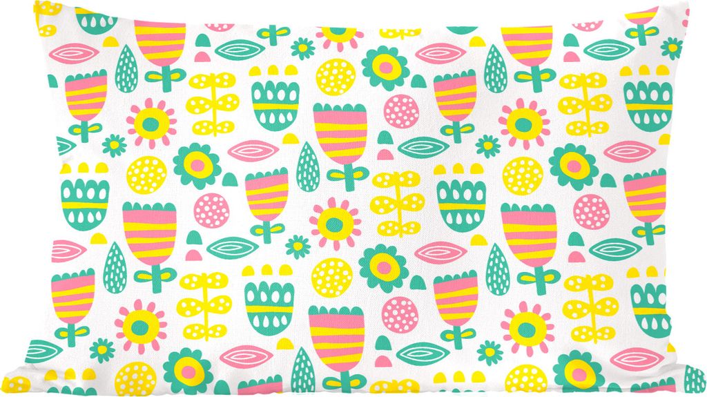 MuchoWow Zierkissen Sofakissen Wohnzimmer Dekokissen 50x30 cm Skandinavisch - Blumen - Frühling - Muster - Wohnzimmerdekoration - Polster mit Photo