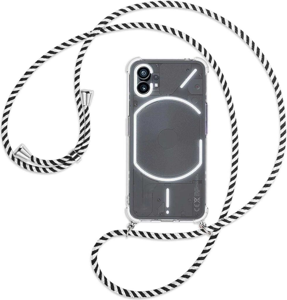 Handykette Backcover-Schutzhülle mit Band (Metall silberfarben) für Nothing Phone (1) (A063, 6.55'') - schwarz/weiß gestreift
