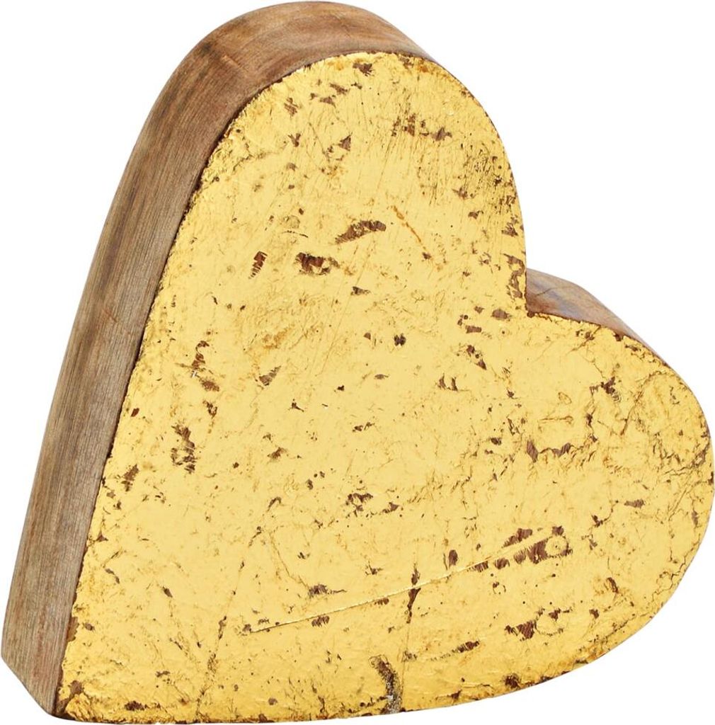Dekofigur Herz Dekoherz Figur Herzform Holz gold 14 cm