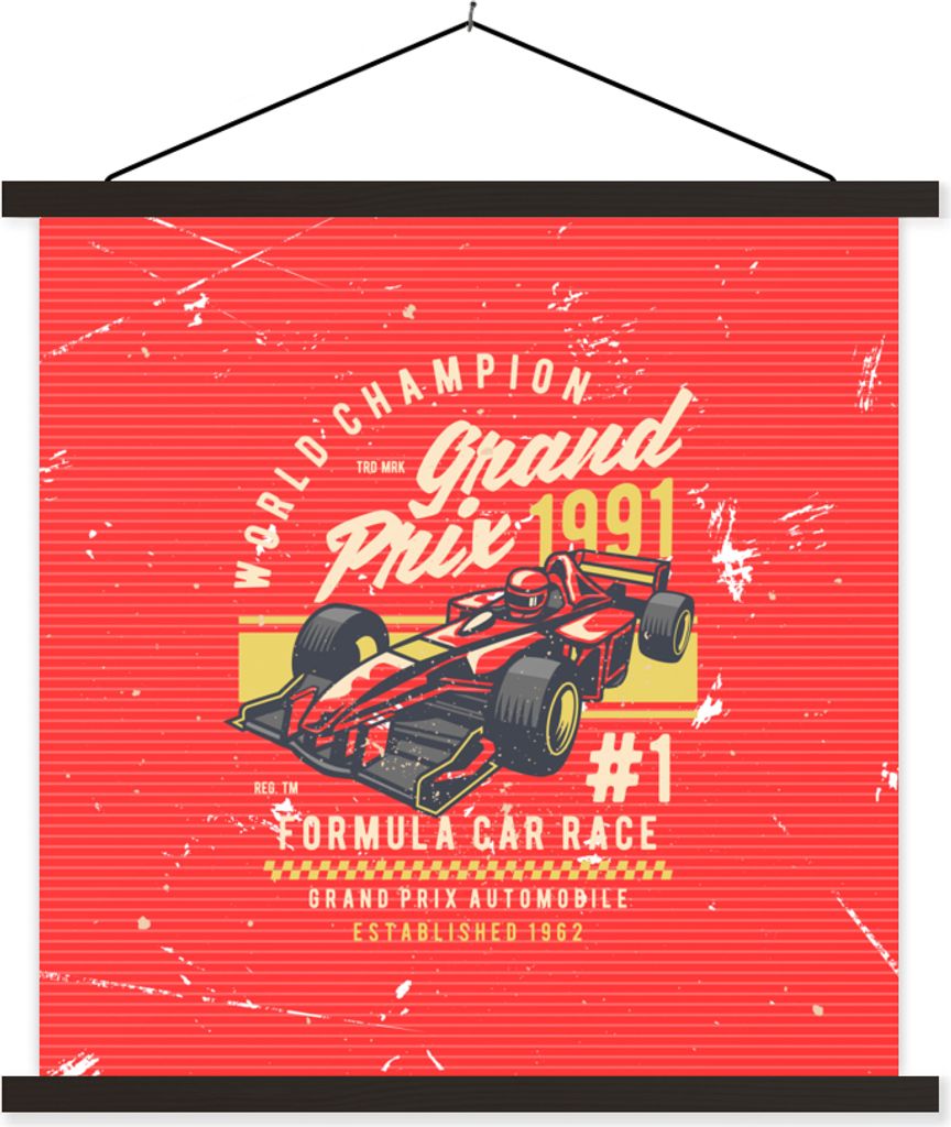 MuchoWow Textilposter Mancave - F1 - Vintage - Rot 90x90 cm mit schwarzem Rahmen - Magnetisches