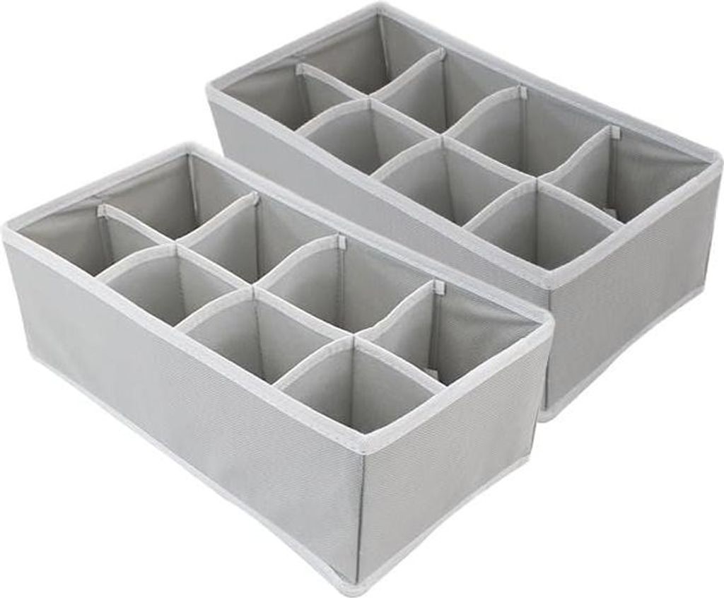 Set von 2 Aufbewahrungsorganisatoren für Socken, Krawatten, Unterwäsche und Schmuck - faltbar und platzsparend - grau