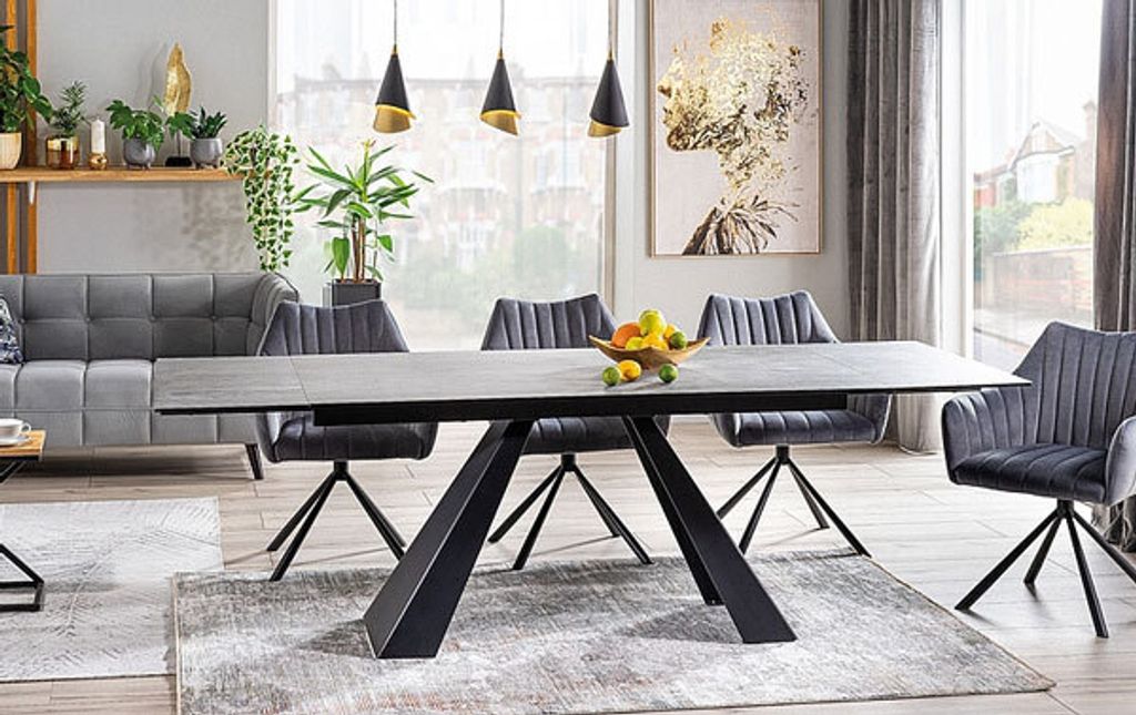 Esstisch Küchentisch Salvadore Ceramic 120-180x80x76cm Marmor grau schwarz ausziehbar