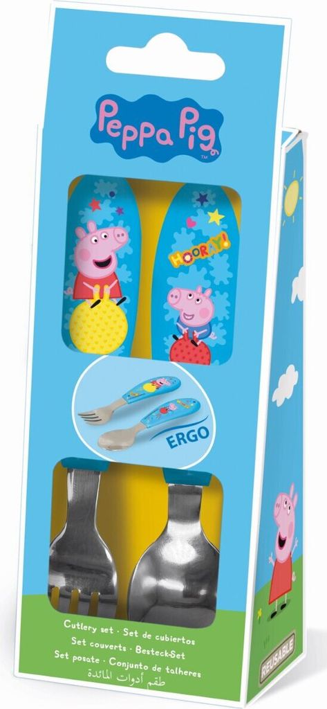 Peppa Wutz Hooray Set de couverts Ergo en métal, 2 pièces Image du produit 