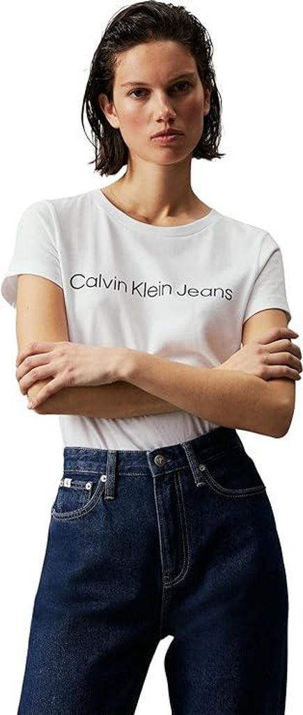 Calvin Klein Damen T-Shirt Kurzarm Core Logo Slim Fit Tee Rundhalsausschnitt