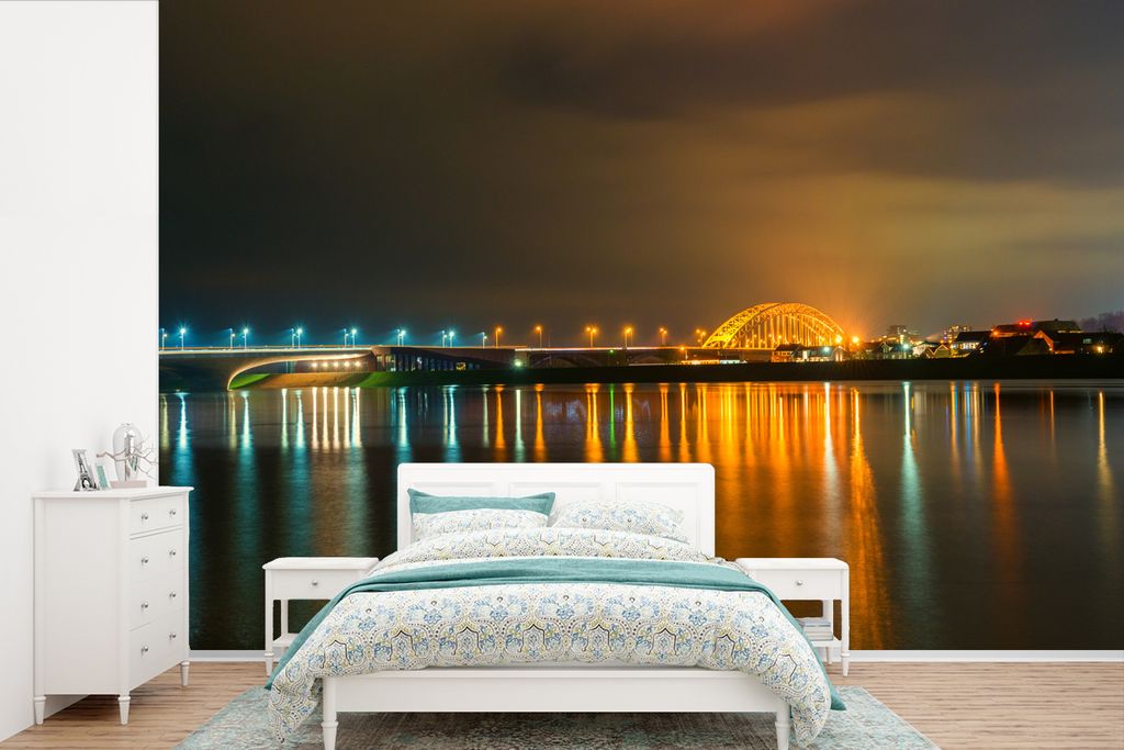 MuchoWow Fototapete für Wohnzimmer oder Schlafzimmer Wandtapete Vinyl Motivtapete Nijmegen - Licht - Wasser - 330x220 cm - Fototapeten