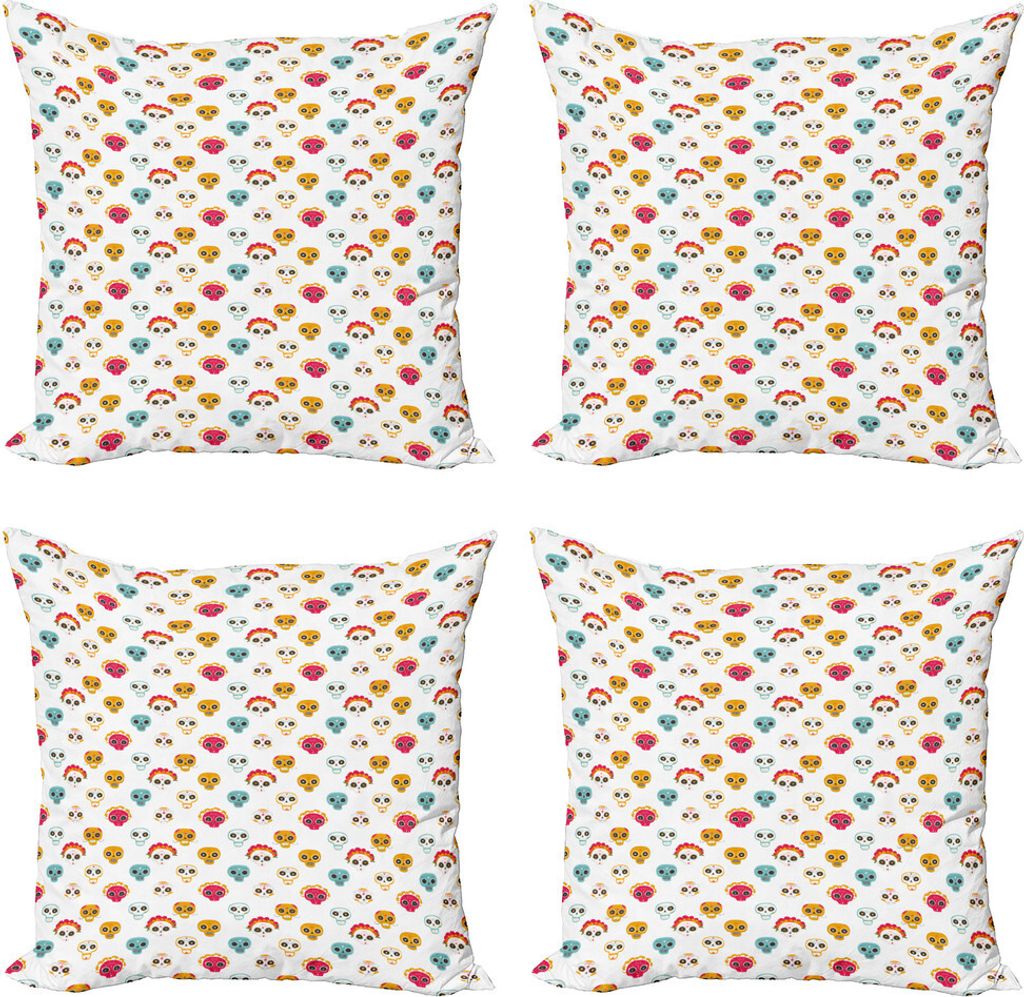 ABAKUHAUS Dia De Los Muertos Kissenbezug Set (4 Stück), Aufwändige Calavera, Moderner Doppelseitiger Digitaldruck, 50 cm x 50 cm, Mehrfarbig