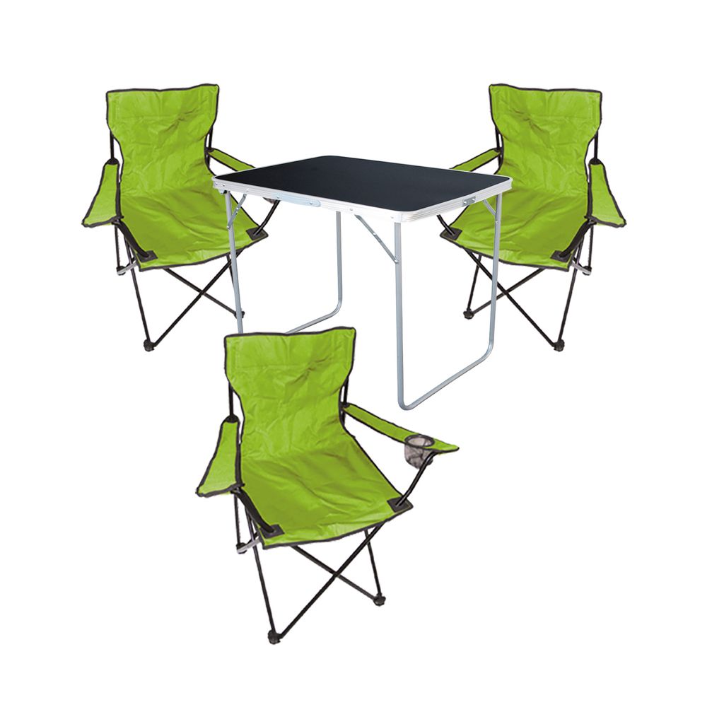 4-tlg Camping Set Campingtisch 3 Campingstuhl Klappstuhl Limegrün