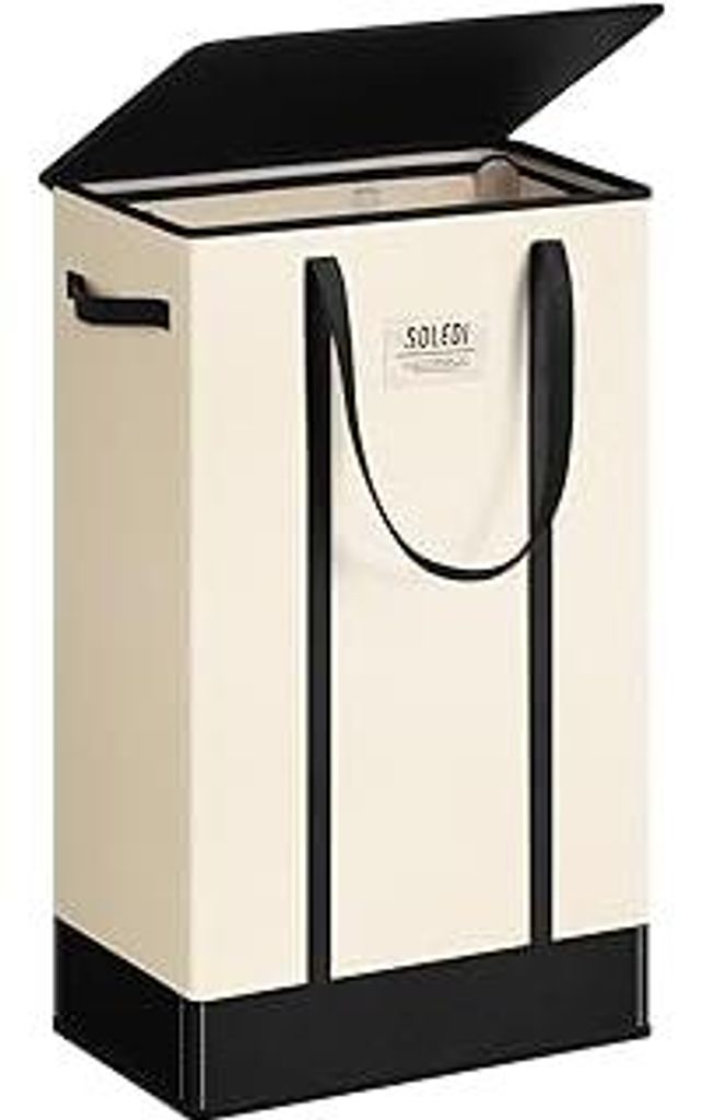 SOLEDI Wäschekorb Schmal mit Deckel, 53L Wäschesammler mit Griffen für Kleidung, Faltbarer Laundry Baskets Für Badezimmer, Schlafzimmer, Waschk...