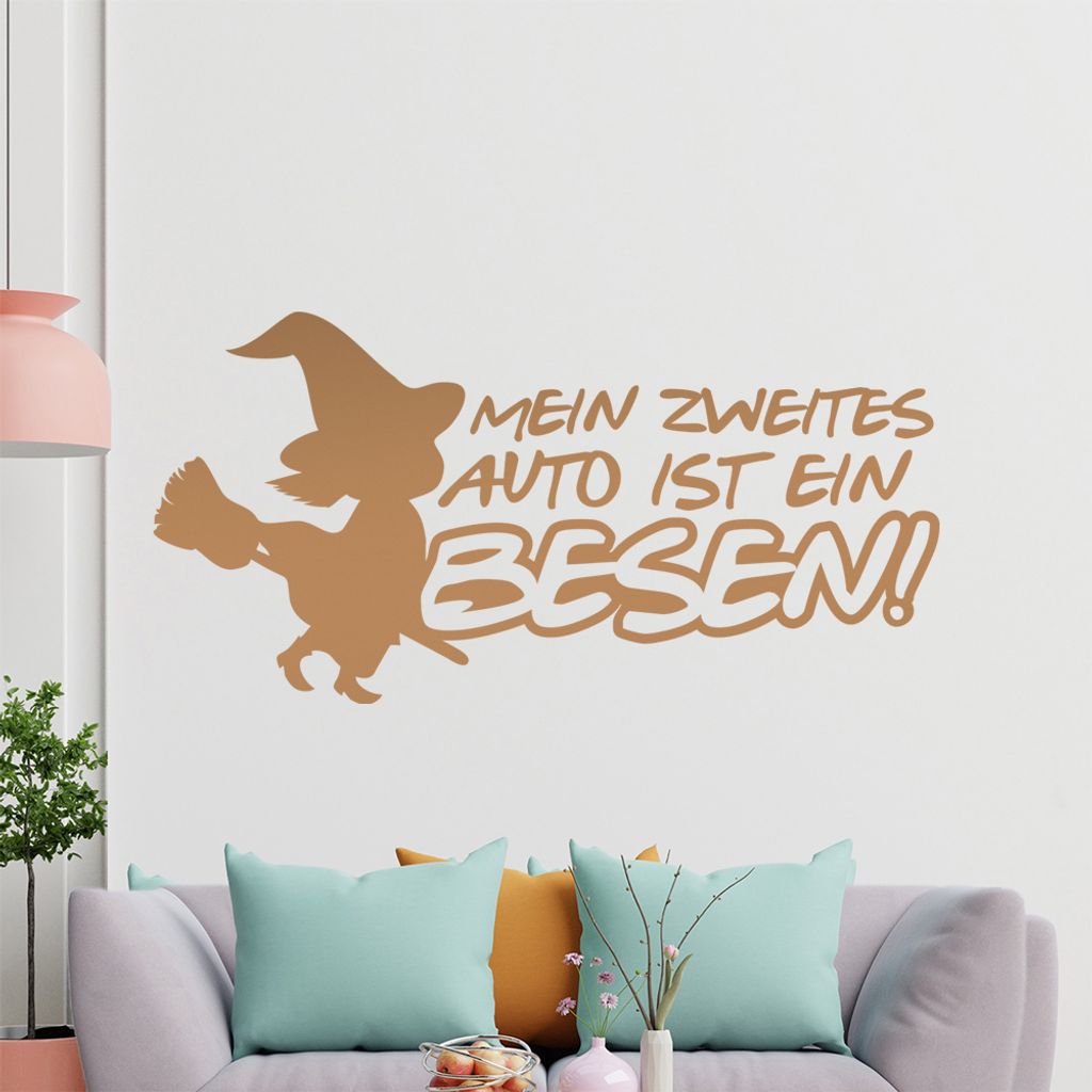 KIWISTAR Mein zweites Auto ist ein Besen! - Hexe Fliegen Schweben Wandtattoo in 6 Größen - Wandaufkleber Wall Sticker - Dekoration, Küche, Wohnz...
