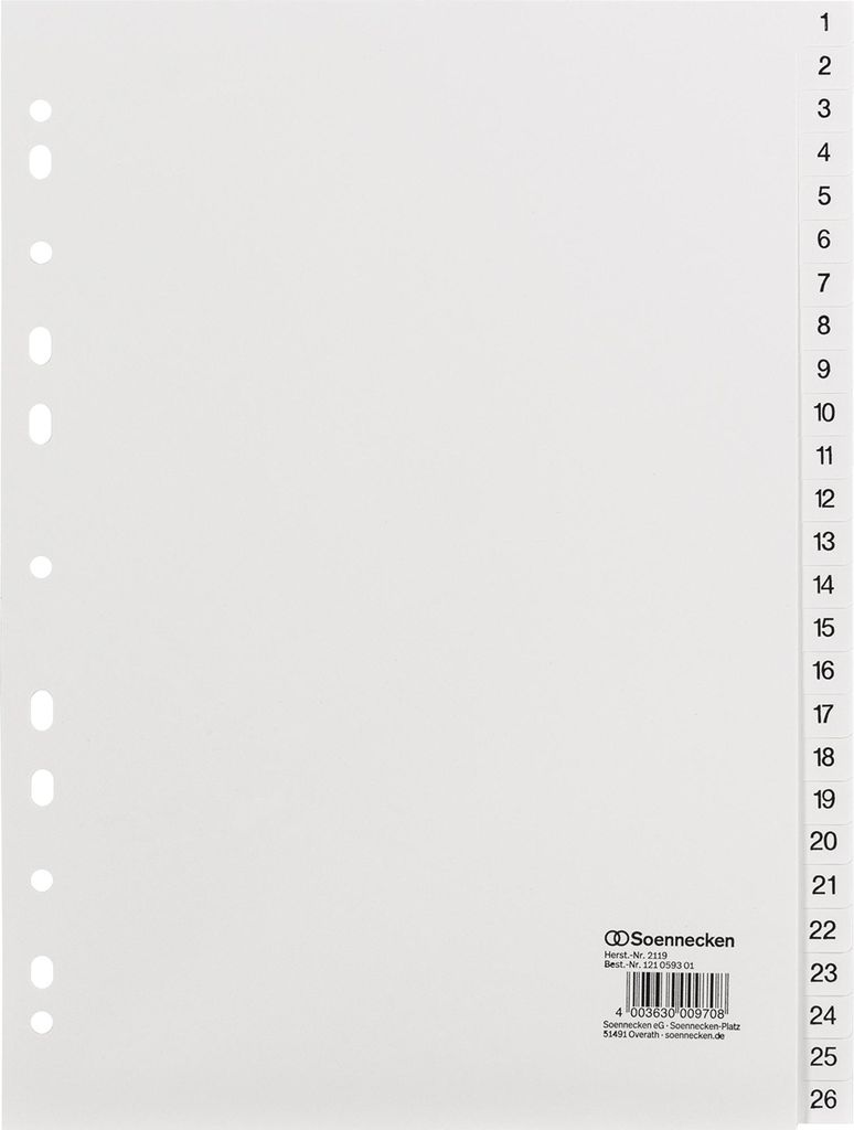 Register 2119 DIN A4 1-52 volle Höhe PP weiß Packung mit 10 Stück