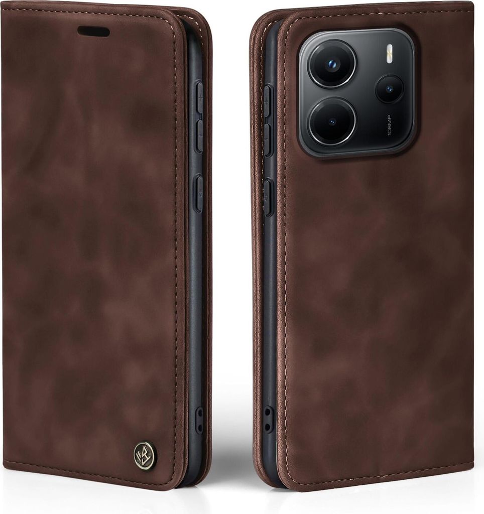 Handy Hülle für Xiaomi Redmi Note 14 Klapphülle Bookcase Flip Cover Handy Tasche Etui Farbe: Dunkelbraun