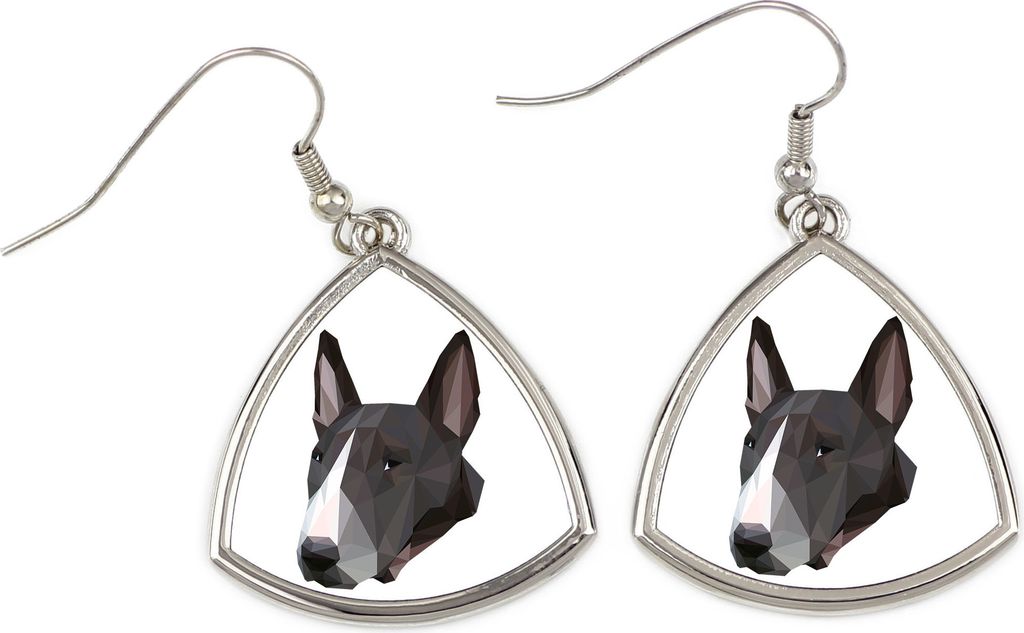 Bull Terrier, Bullterrier - Ohrringe mit einem Bild und dem Schriftzug "Geometrischer Hund" von Art-Dog