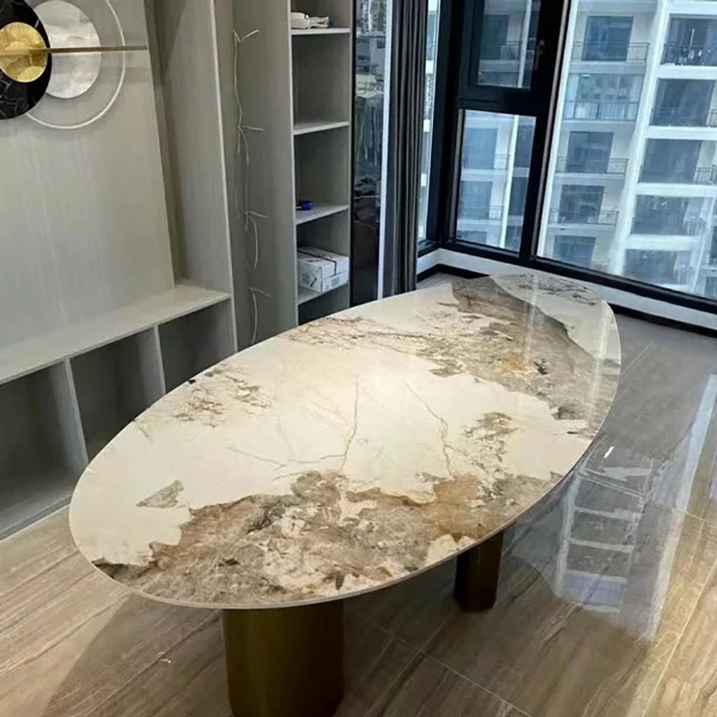 ovaler Tisch Esstisch Platte aus Keramik Edelstahl Tischbeine 260*120*75cm