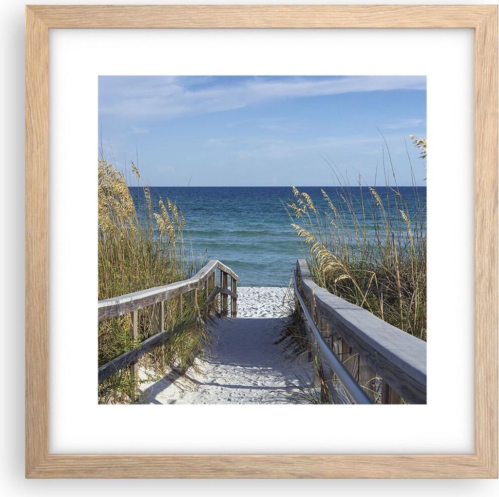 Gerahmtes Poster - Rahmen in heller Eiche - Strand Düne Strecke - 30x30 cm - Wand Bild - Wanddeko - Wandbilder - Wandposter - Bilderrahmen - Bilde...