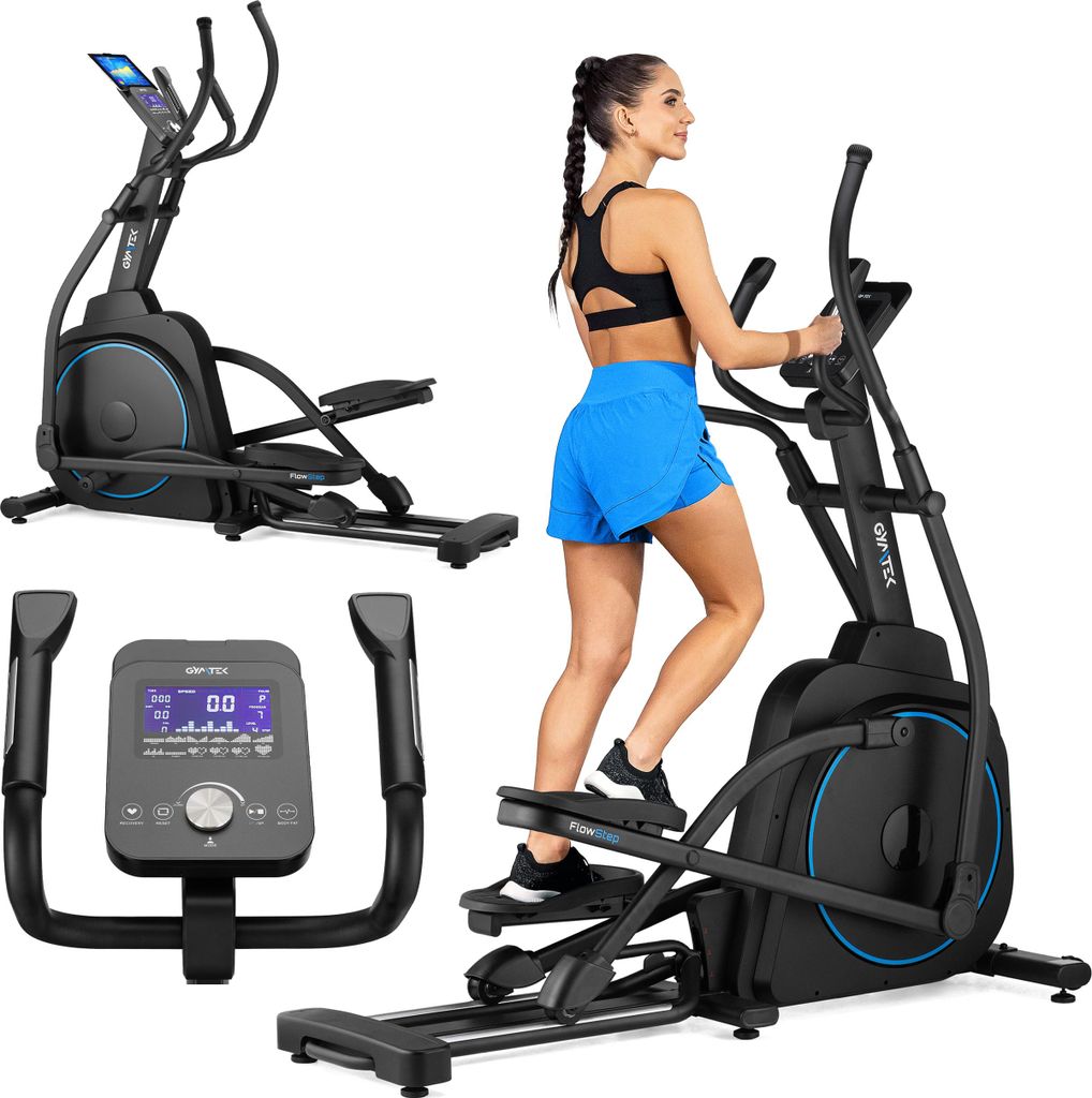 Gymtek Elektromagnetischer Crosstrainer - bis 150kg - 24 Widerstandsstufen - 16kg Schwungmasse - 12 Trainingsprogramme - Trainingscomputer Bluetooth