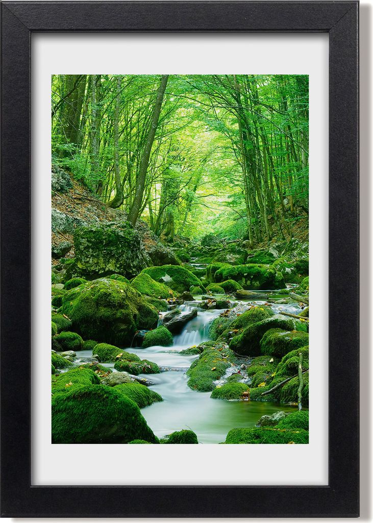 Bild 20x30 MDF-Rahmen, Wandkunst Stream im Dschungel