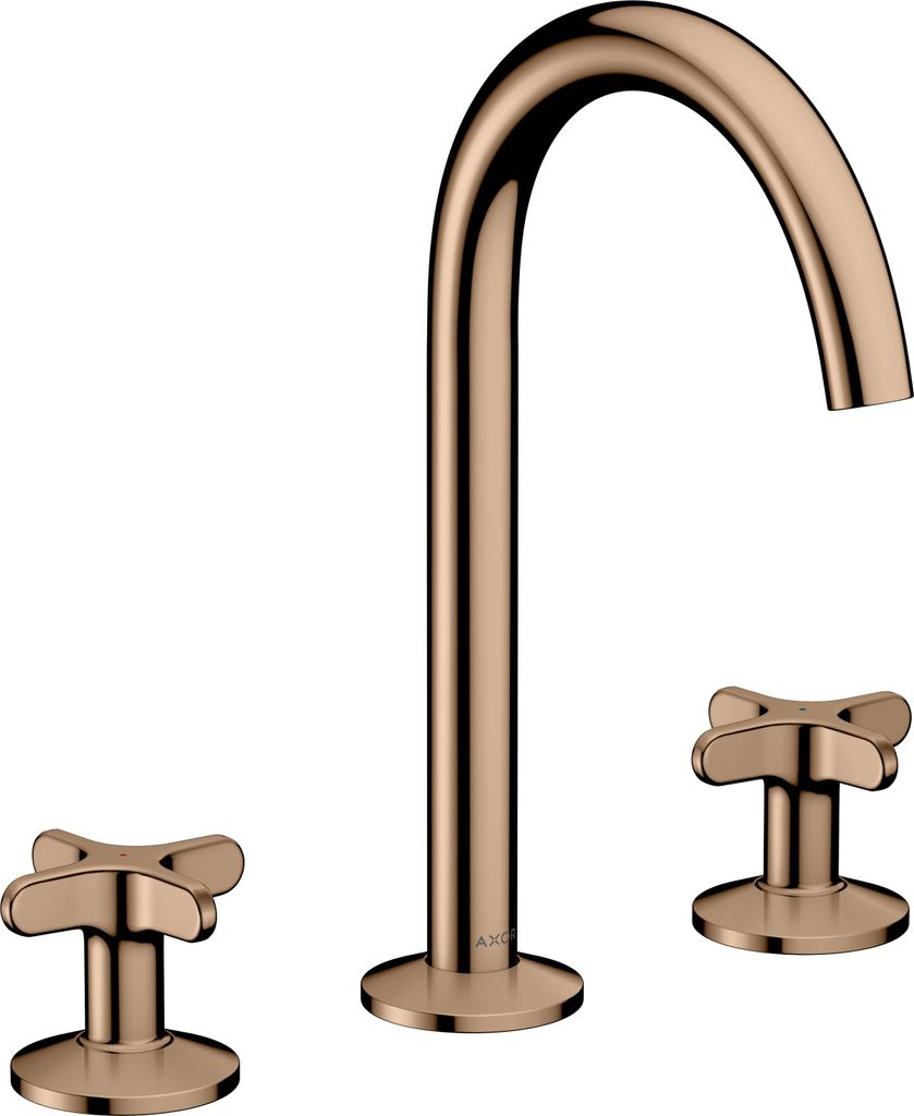 hansgrohe AXOR One 3-Loch Waschtischarmatur 170 mit Kreuzgriffen und Push-Open Ablaufgarnitur, 48040300